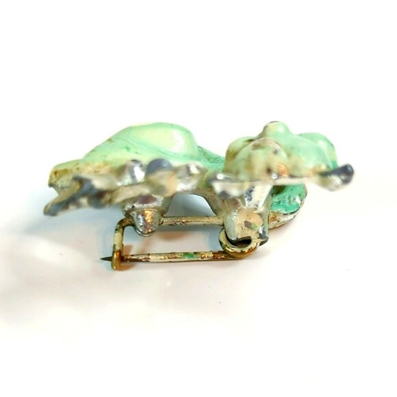 Vintage Green Enamel Cat Silver Tone Brooch Pin 1 Inch Tall - Picture 3 of 6